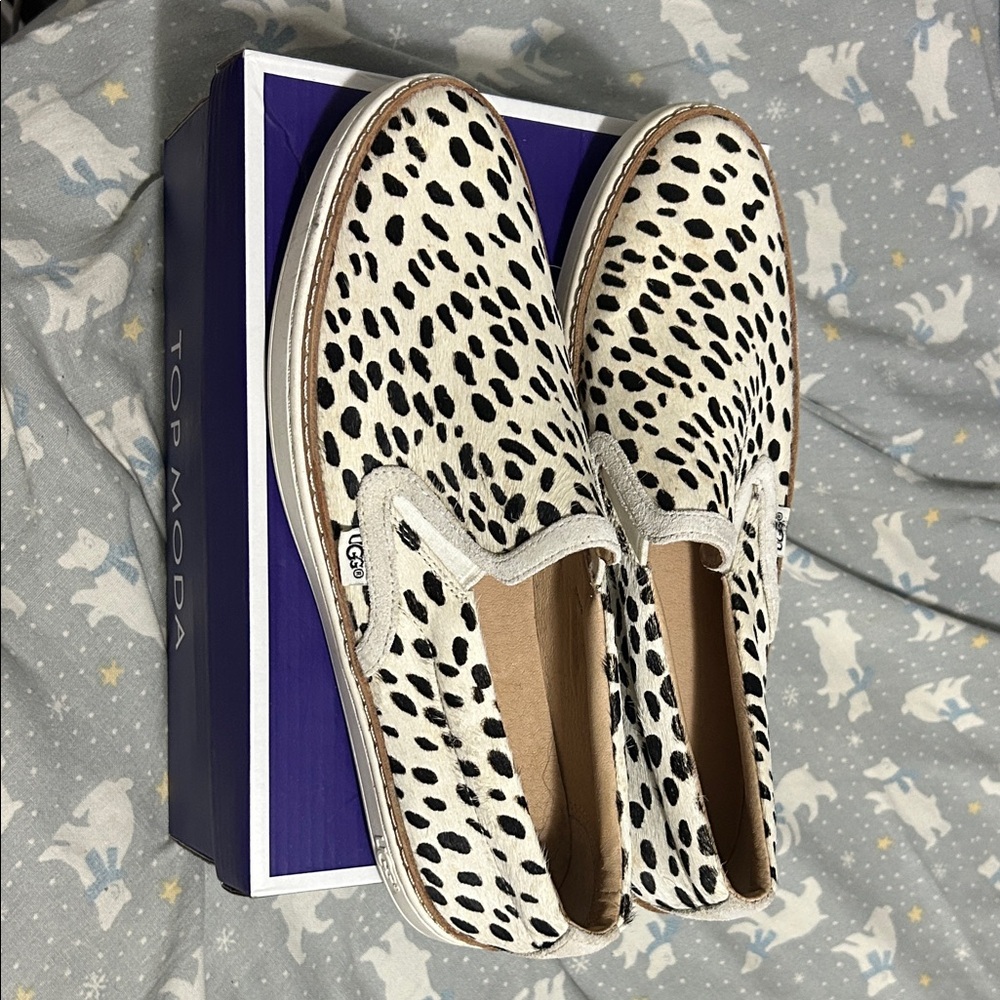 UGG Women's Black and White Spotted Slip-On Loafers